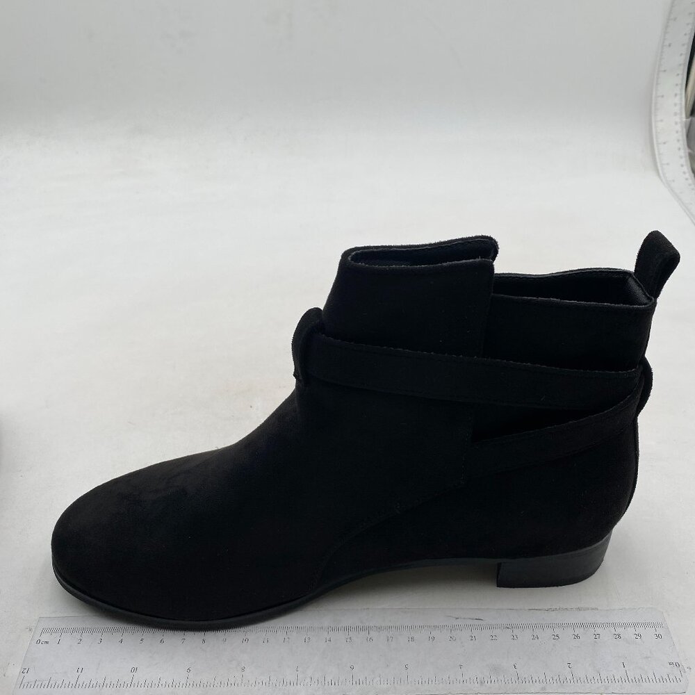 Women Elegant Round Toe Ankle Boots Low Heeled Booties Black Buckle Strap Shoes